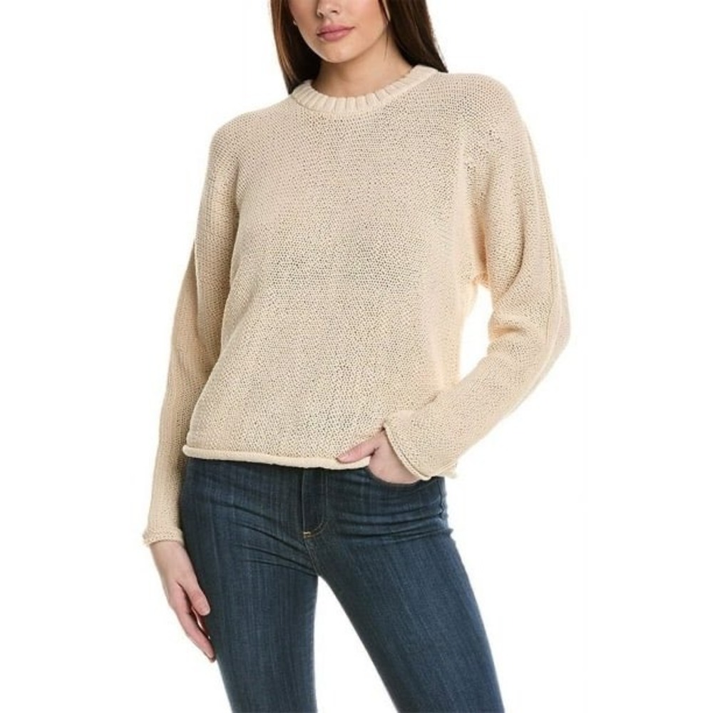 NEW Theory High Crew‎ Cotton Knit Sweater Pullover Casual Neutral Top Size P